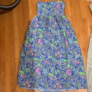 Floral Strapless Blue Dress